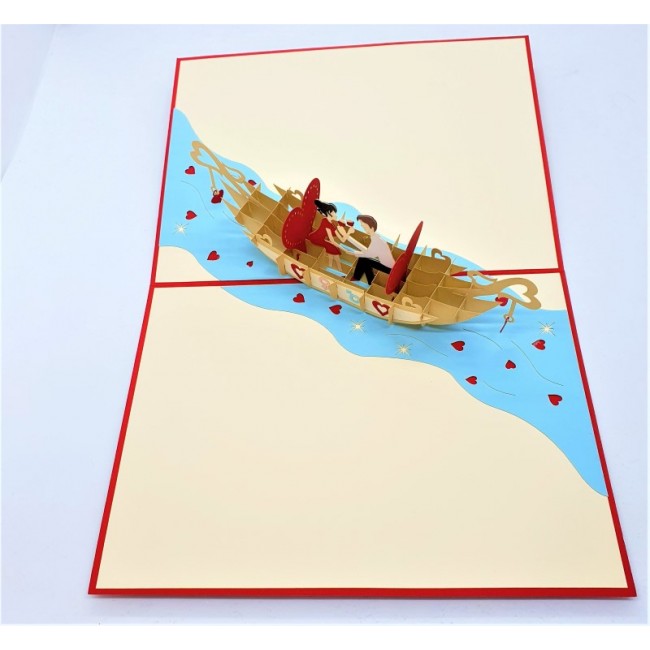 Handmade 3d Pop Up Card Couple On The River Boat Birthday Wedding Anniversary Big Day Engagement Proposal Valentine's Day Gift Celebrations Congratulations Card